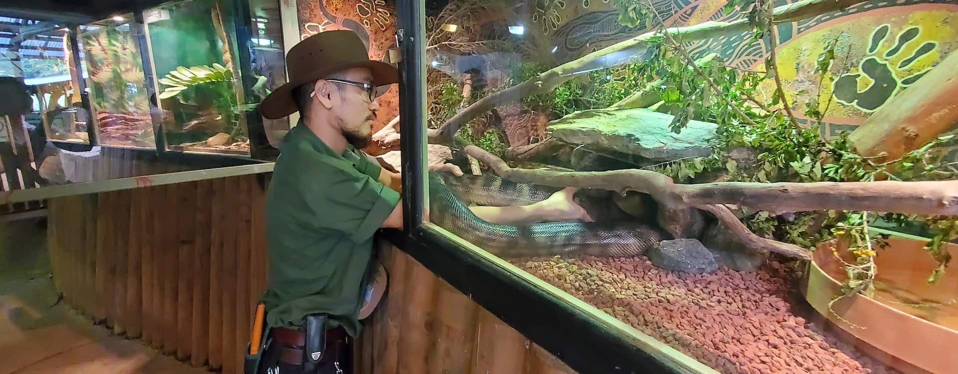Student taking part in practical wildlife and exhibited animal care training.